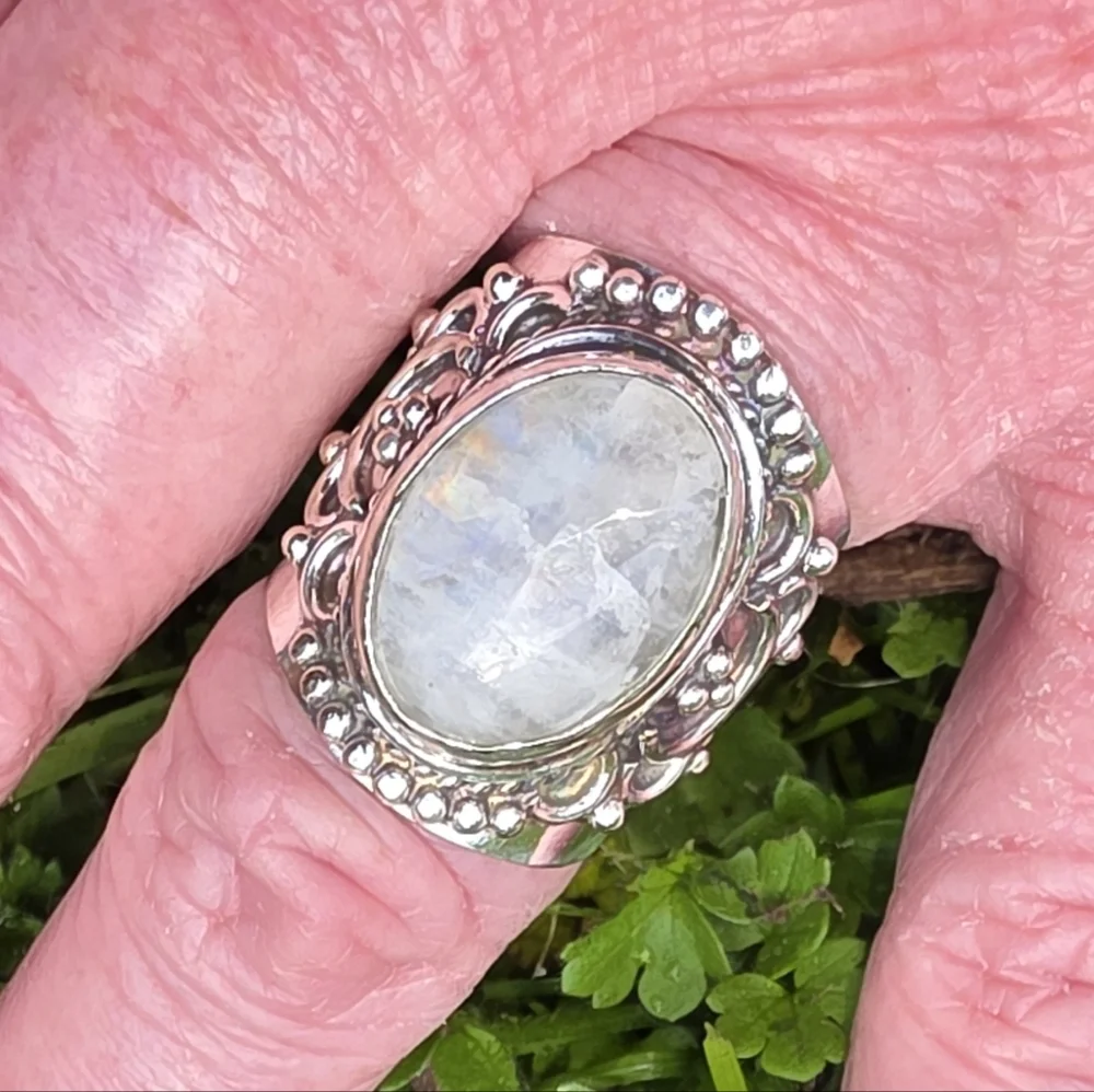 Rainbow Moonstone Boho Style Ring in 925 Sterling Silver (6.75) - Picture 12 of 16